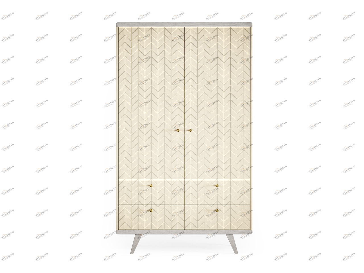 Шкаф распашной двухдверный с ящиками беленый дуб с фрезеровкой Thimon v2 THE IDEA  210375 Бежевый 