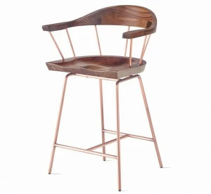 BassamFellows Табурет из стали и дерева с подлокотниками Spindle Cb-284