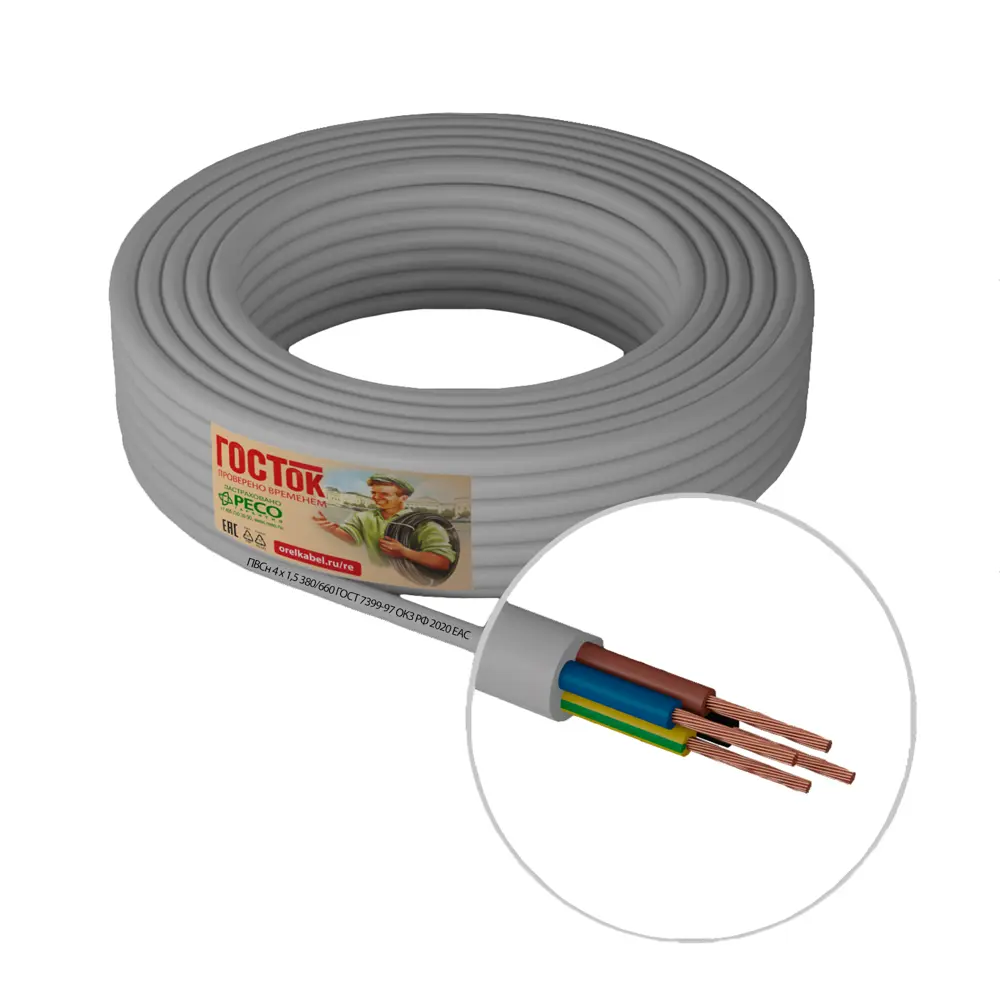 Провод Камит ПВС 4x1.5 100 м ГОСТ цвет белый STLM-2116214 - Вид №1