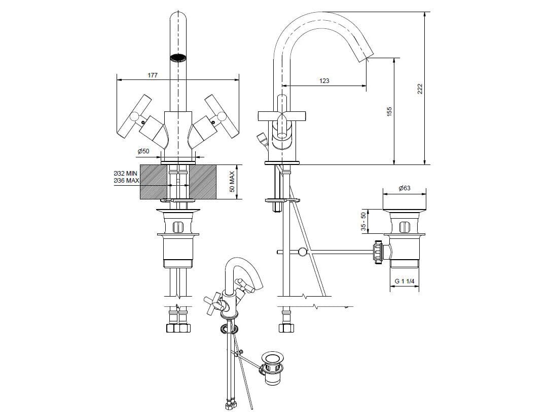 Смеситель для раковины из хромированной латуни Bugnatese Rodos ARCH-00067890 - Вид №2