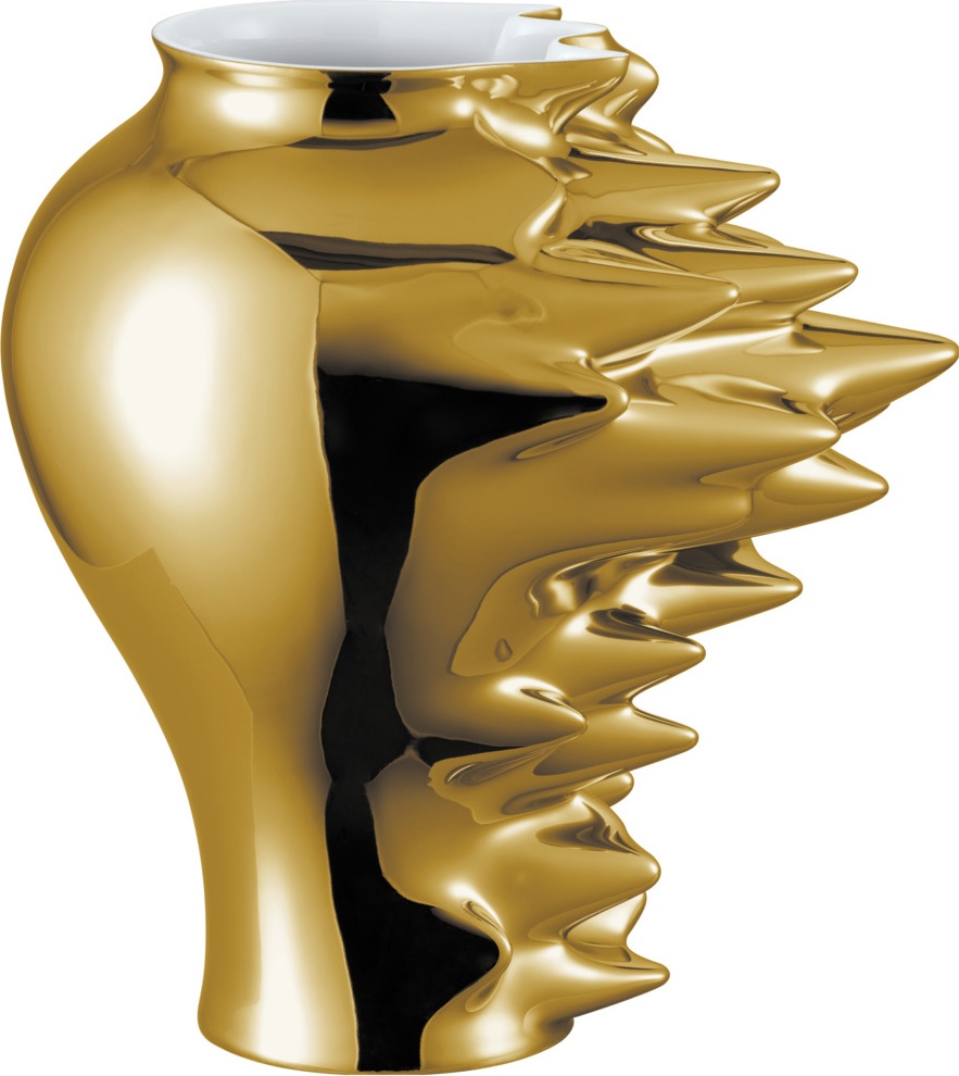 10640543 Rosenthal Ваза Rosenthal Фаст 27см, фарфор, глянцевая, золотая (Седрик Раго) Фарфор 