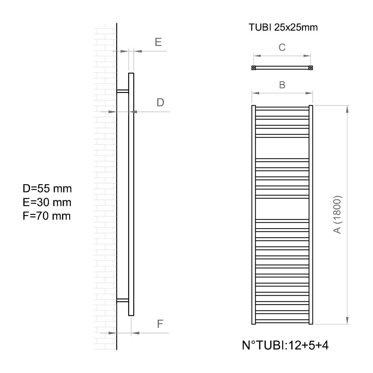 Настенный стальной полотенцесушитель с горячей водой Ercos Square ARCH-00005888 - Вид №4