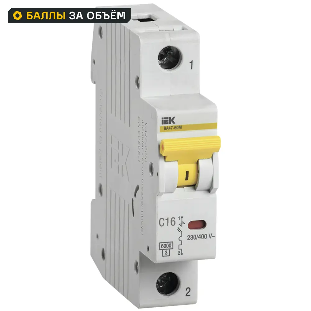 Автоматический выключатель IEK ВА47-60M 1P C16 А 6 кА STLM-2211902