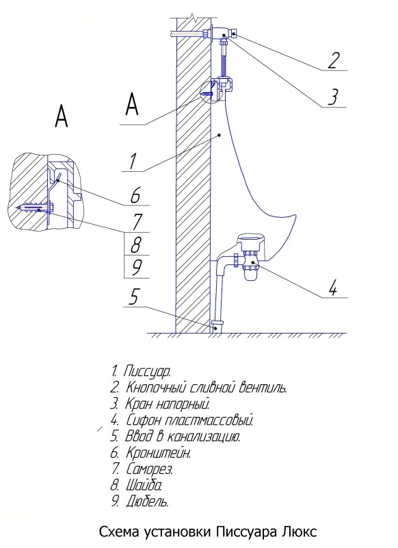 Люкс, Писсуар Настенный писсуар, уринал с мушкой ROSA Люкс - Вид №3
