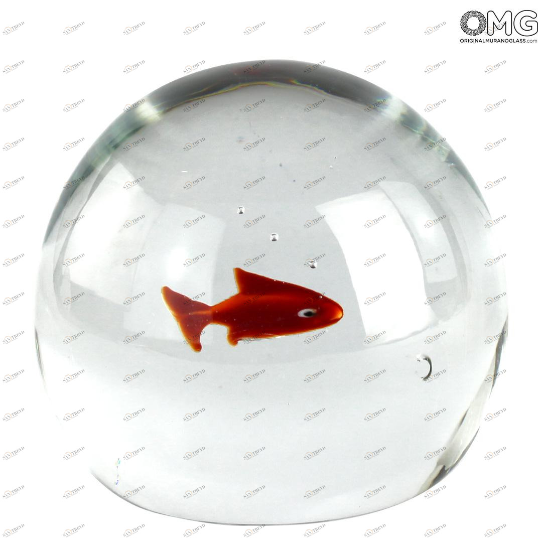 4672 ORIGINALMURANOGLASS Скульптура Аквариум-сфера с золотой рыбкой - муранское стекло OMG 10 см 