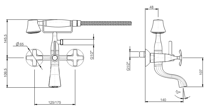 Настенный наружный смеситель для ванны с ручным душем Rubinetterie Frattini Lucrezia ARCH-00019695 - Вид №5