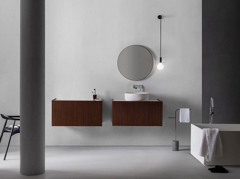 Подвесной шкаф из дерева и керамики со встроенной раковиной Pirovano Millennium XL ARCH-00100106