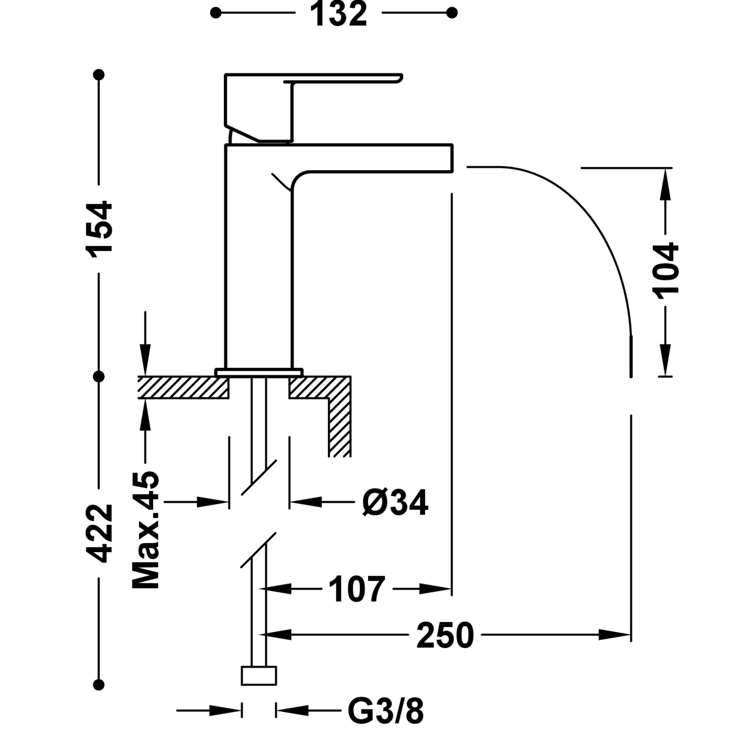 Смеситель для умывальника LOFT с одной ручкой-20011001 TRES  - Вид №1