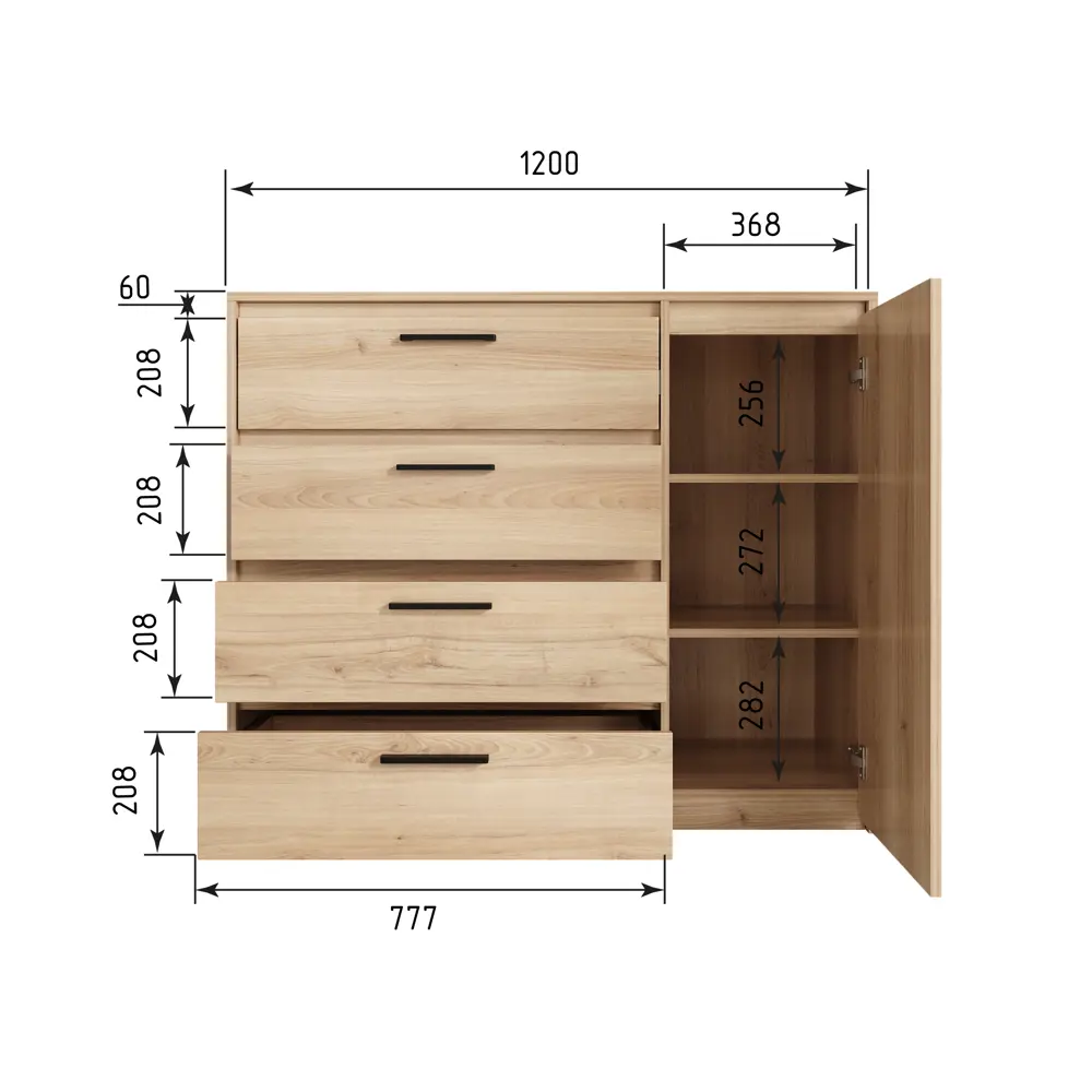 Комод Лион 4 ящика 120x100.2x41.6 см ЛДСП цвет комано Santreyd STLM-2162185 - Вид №9
