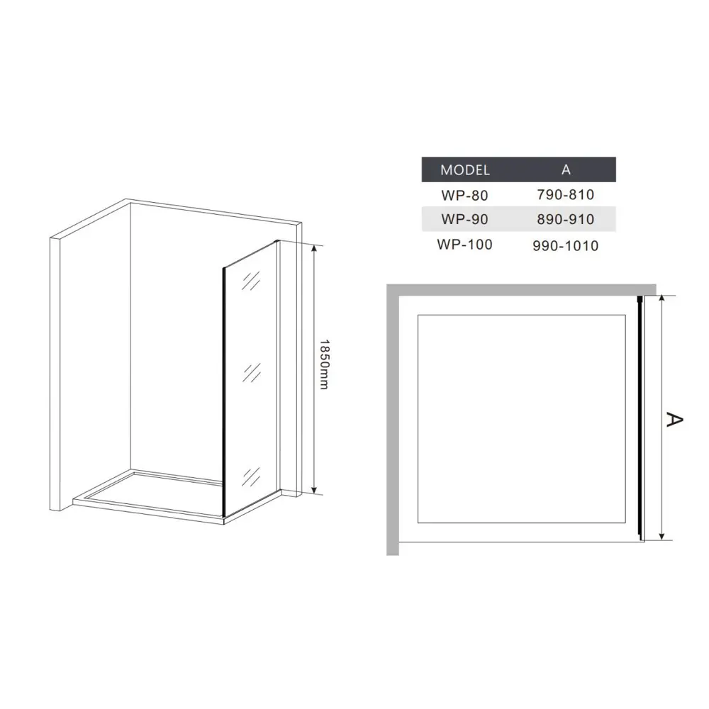 Боковая панель для душа Drop 100x185см профиль черный стекло прозрачное 6мм Santreyd STLM-2178944 - Вид №5
