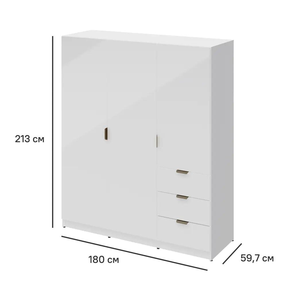 Шкаф распашной Турин Комфорт 3523 с 3 дверями 180x213x59.6 см ЛДСП цвет белый Santreyd STLM-2060431 - Вид №2