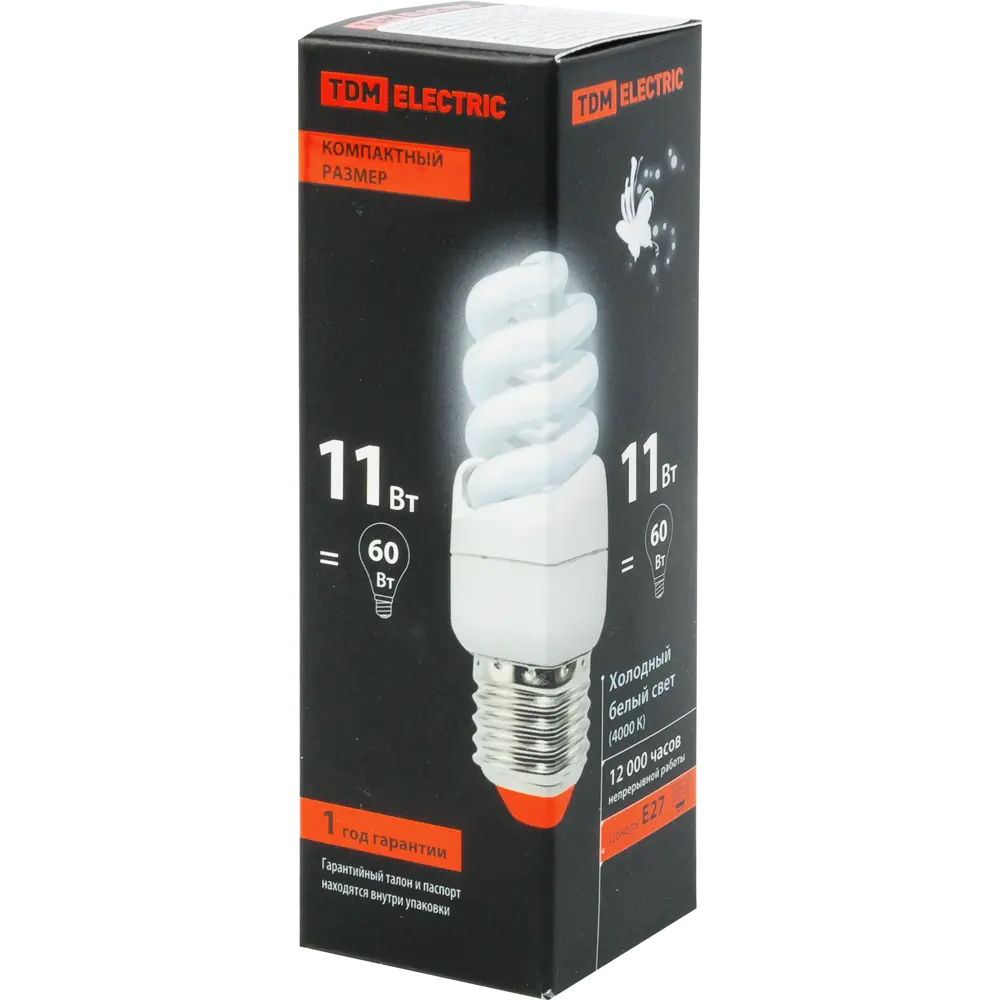 Лампа энергосберегающая E27 230 В 11 Вт спираль 3.3 м² свет белый TDM ELECTRIC STLM-2173539 - Вид №1