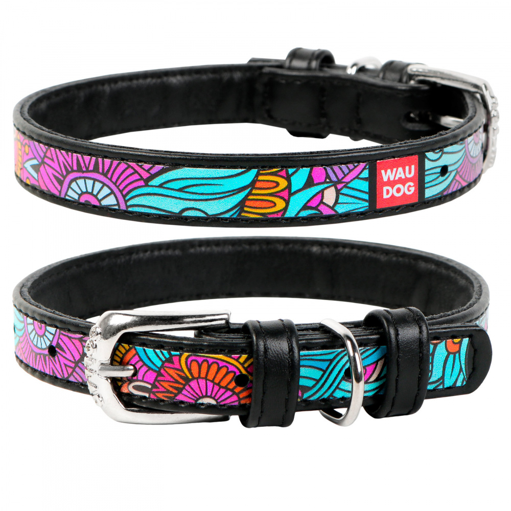 ПР0048405 Ошейник для собак Waudog с рисунком Лето, ширина 12мм, длина 21-29см черный COLLAR 