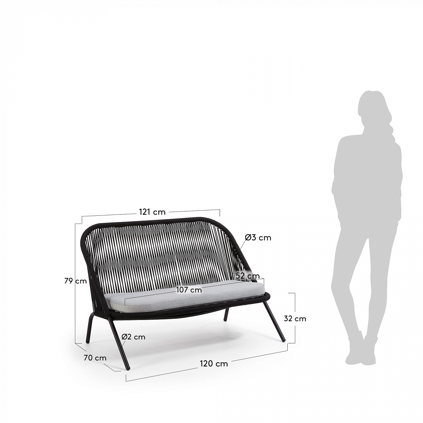 063359 Диван 2х местный Stad черный канат La Forma Shann  - Вид №1