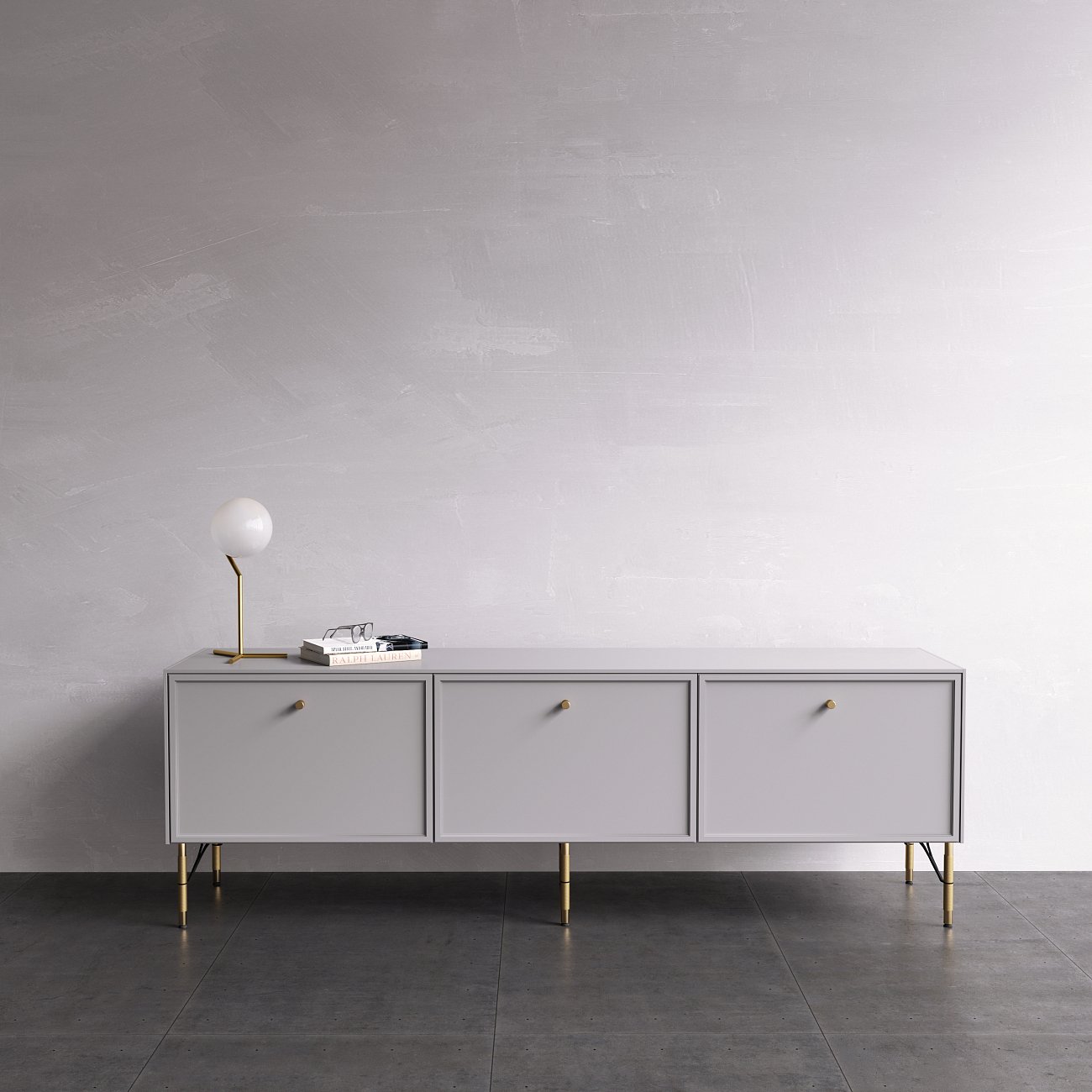 Тумба под телевизор с дверцами 61х182 см светло-серая Moon BRAGIN DESIGN MOON 00-3862425 Серый - Вид №2