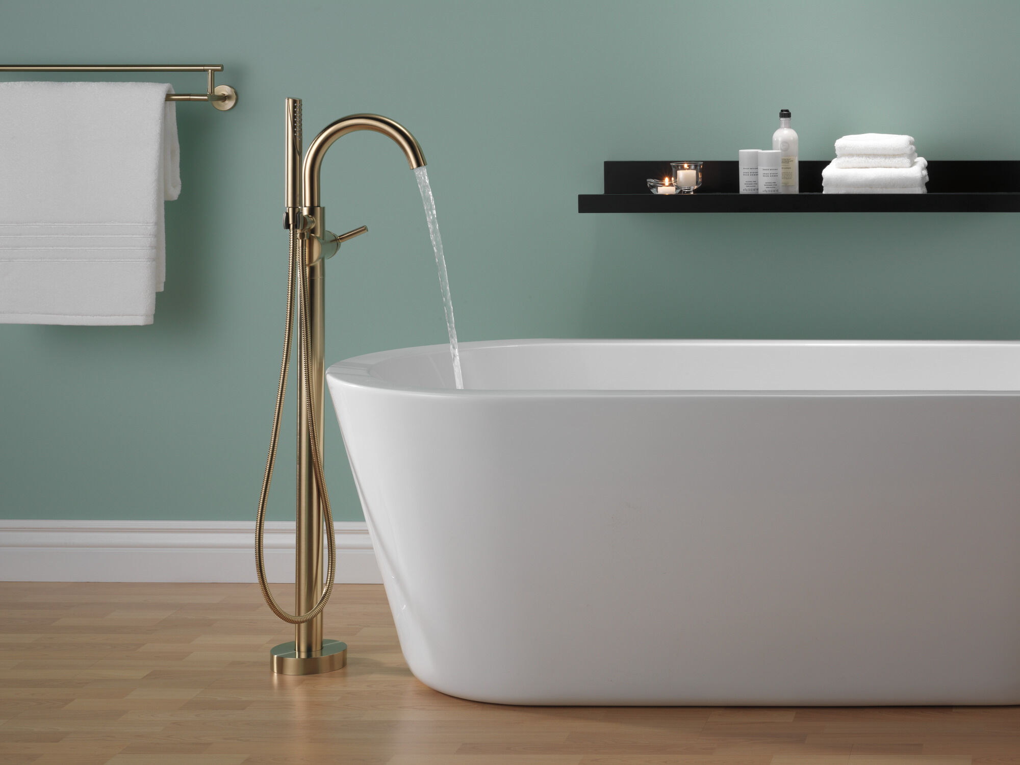 T4759-CZFL Напольная накладка для ванны с одной ручкой и ручным душем Delta Faucet Delta Шампанское бронза - Вид №6