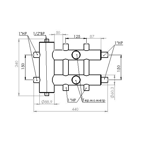 Купить Распределительный коллектор с гидрострелкой 60 кВт, 3 контура Прокситерм GSK253 - Вид №7