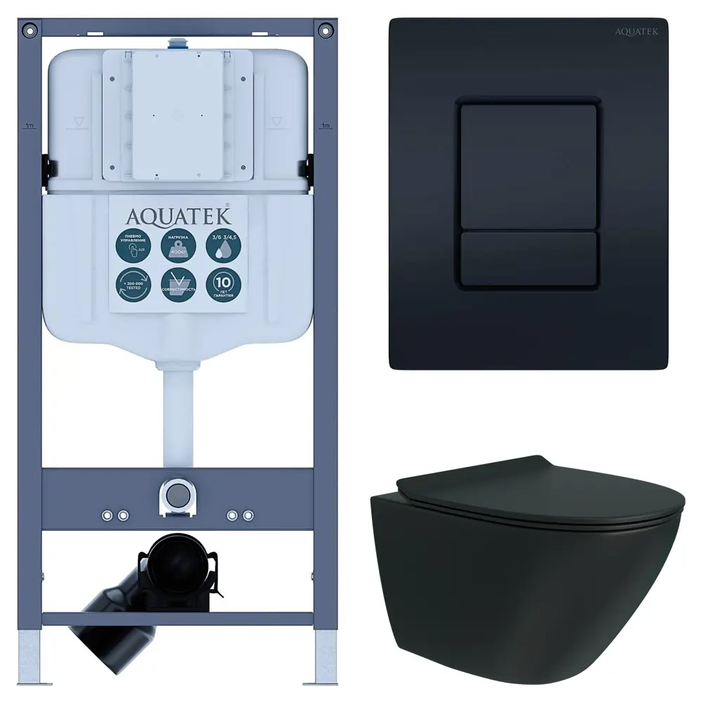Комплект инсталляции Aquatek Pneumo N 49 с безободковым унитазом Teymi Tiko клавиша Aquatek Pnn-0000005 чёрная Pneumo N49 STLM-2080443