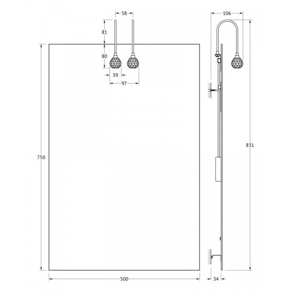 Зеркало со светильниками (50х75 см) ELLUX (Чехия) CRY-A2 0205 sun-id-561519 - Вид №1