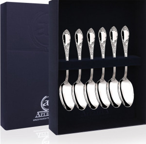 10618732 Аргента (Россия) Набор кофейных ложек 6пр "Престиж"+футляр Серебро 925