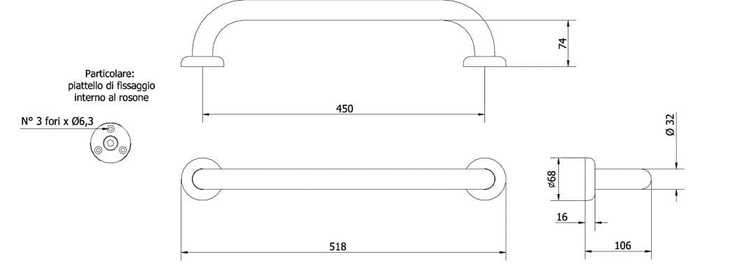 Фиксированная ручка для ванной комнаты из нержавеющей стали Thermomat нержавеющая сталь ARCH-00067861 - Вид №3
