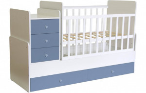 vpk-0001227.17 Кроватка детская Polini kids Simple 1100 с комодом, белый-синий ВПК (Тополь)