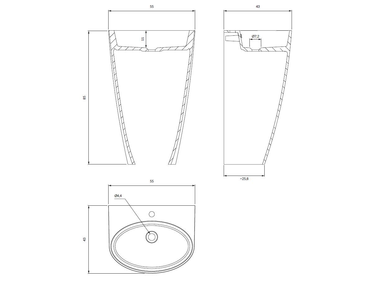 Отдельно стоящая раковина из композитного материала OMNIRES SIENA M+ SIENAUW ARCH-00105574 - Вид №9