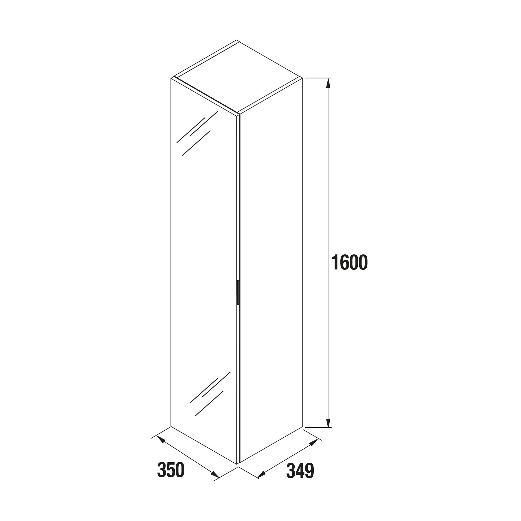 26866 SALGAR Колонна АЛЬЯНС 1600 двусторонняя 1 зеркальная дверца SBIANCATO 350 x 1600 x 349 мм Sbiancato  - Вид №2