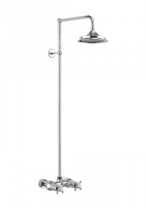 Burlington Eden Термостатический клапан для душевой штанги открытого типа с одинарным выходом с жестким стояком и поворотным держателем для душа с розеткой с белым акцентом и 12-дюймовой розой BEF1S-V60