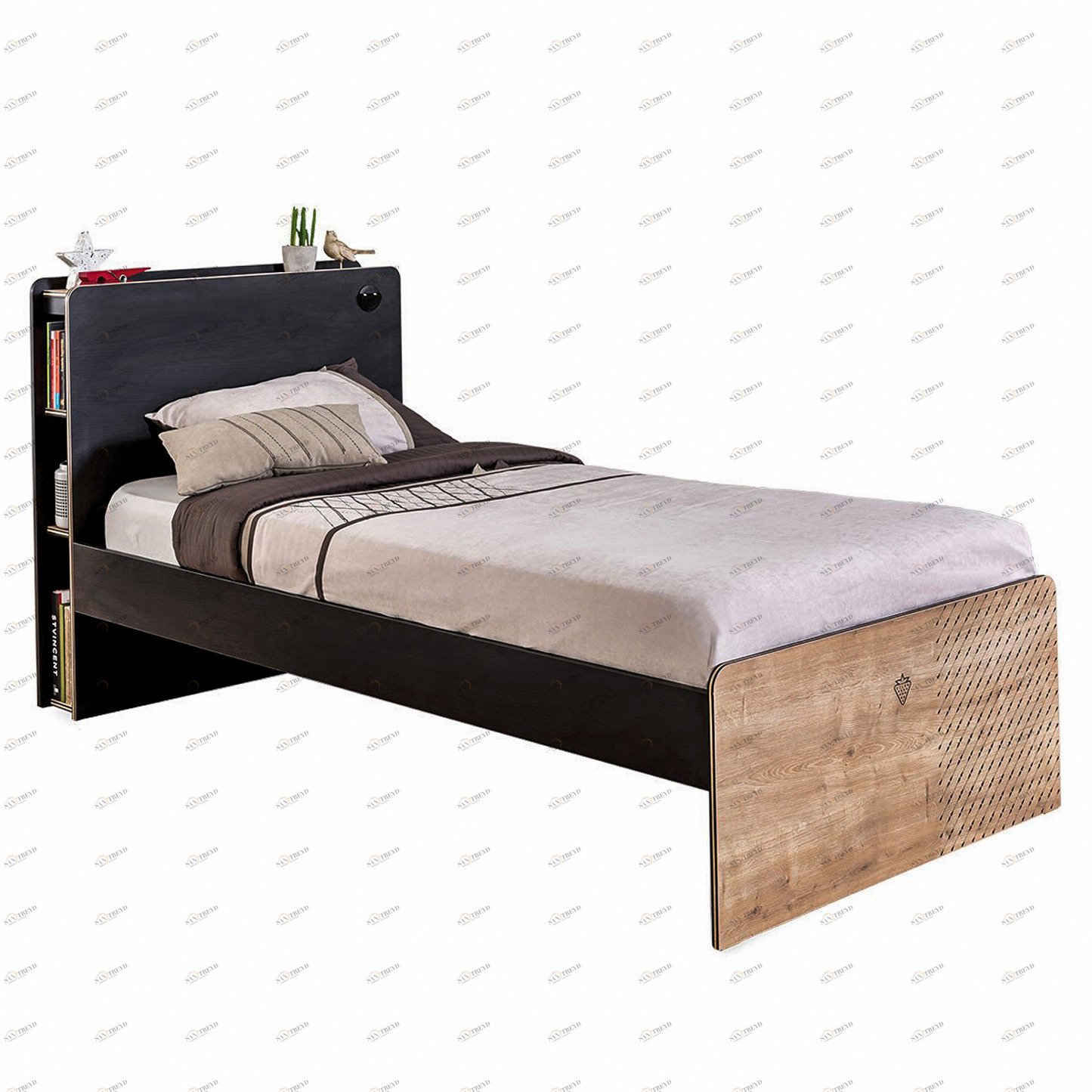 Кровать односпальная 100х200 см с полками черная Black L CILEK BLACK 00-3832281 Черный Santreyd