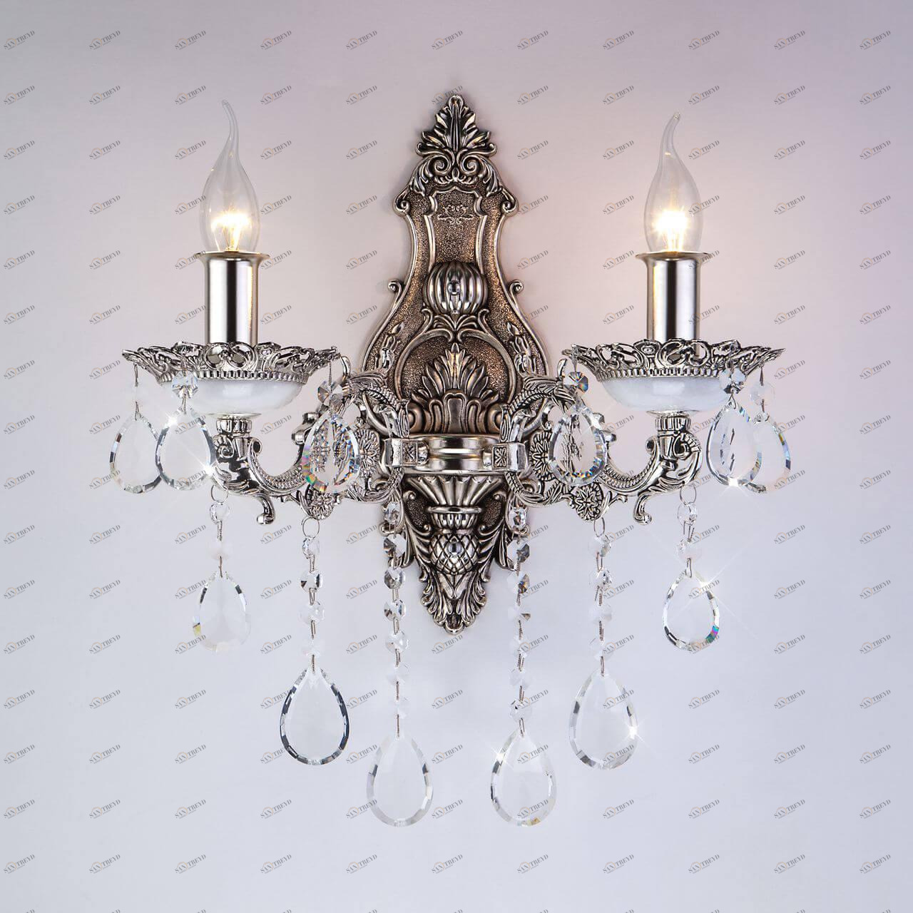 Бра хрустальное на 2 лампы серебро Versales 283/2 BOGATES СВЕЧА 00-3931333 Прозрачный;серебро 