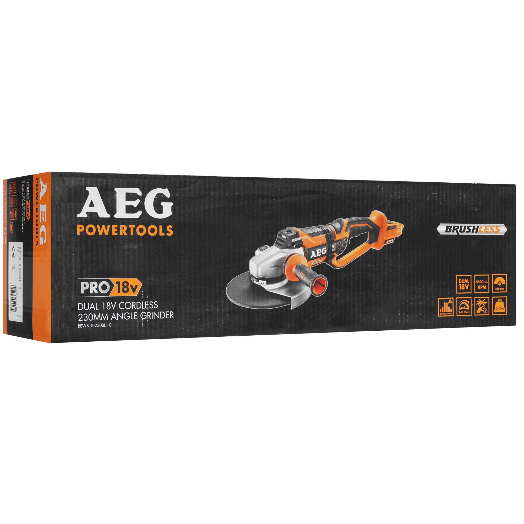 Углошлифовальная машина (УШМ) AEG BEWS18-230BL-0 PRO 18V  , Без ЗУ, Без АКБ 8195415 STDN-0007264 - Вид №8