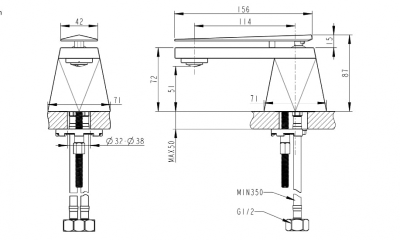 Смеситель для умывальника S (Golden) DIAMOND F118102G-ENG bravat - Вид №1