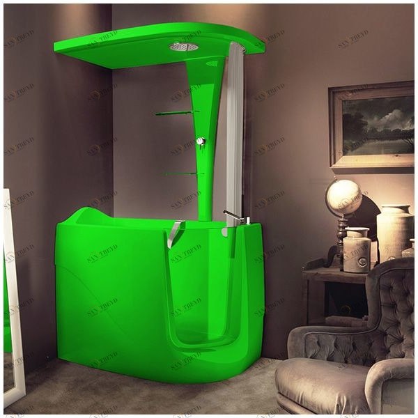 Ванна с кабиной GRUPPO TREESSE GEN-X STD-V3317|B3311-SX зеленая угловая сидячая с дверью левосторонняя STDV3317B3311SXZE