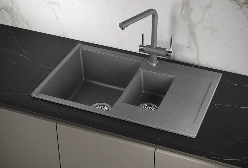 ES-7808, ГРАФИТ, кухонная мойка, кварц, ESTETICA