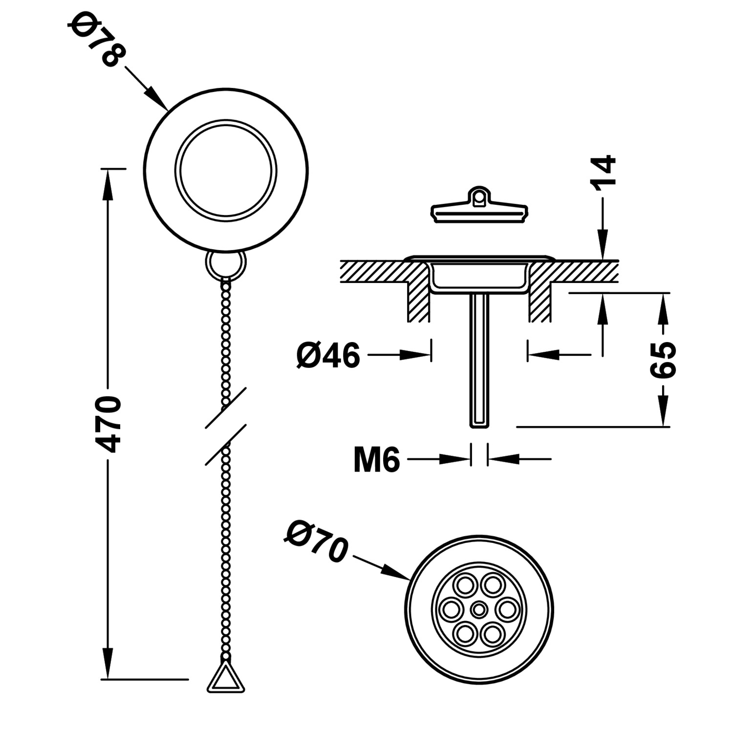 Плоский сливной кожух с цепочкой и крышкой для умывальника, биде и раковины-9134745051 TRES  - Вид №1
