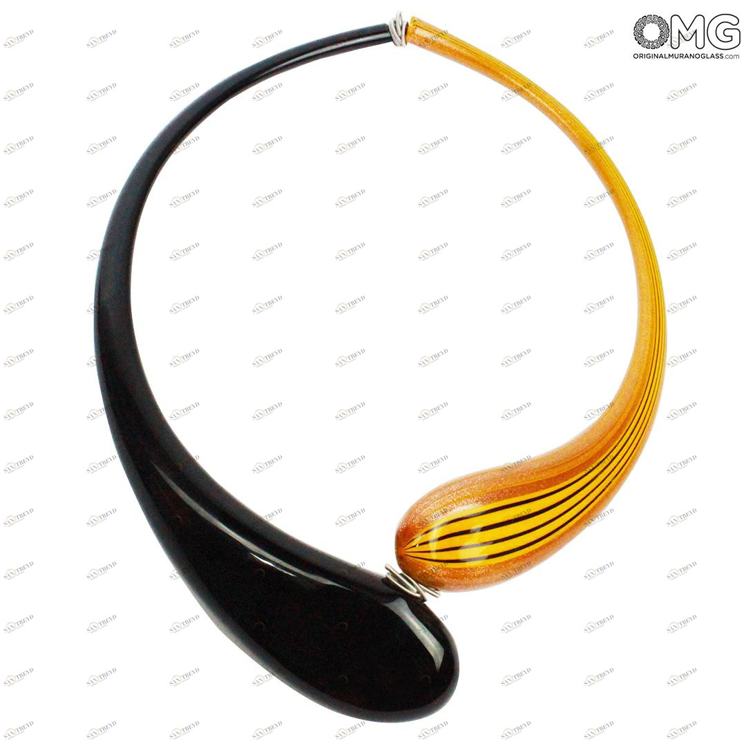 945 ORIGINALMURANOGLASS Колье Дениз желто-черно-золотое - муранское стекло OMG 21 см 