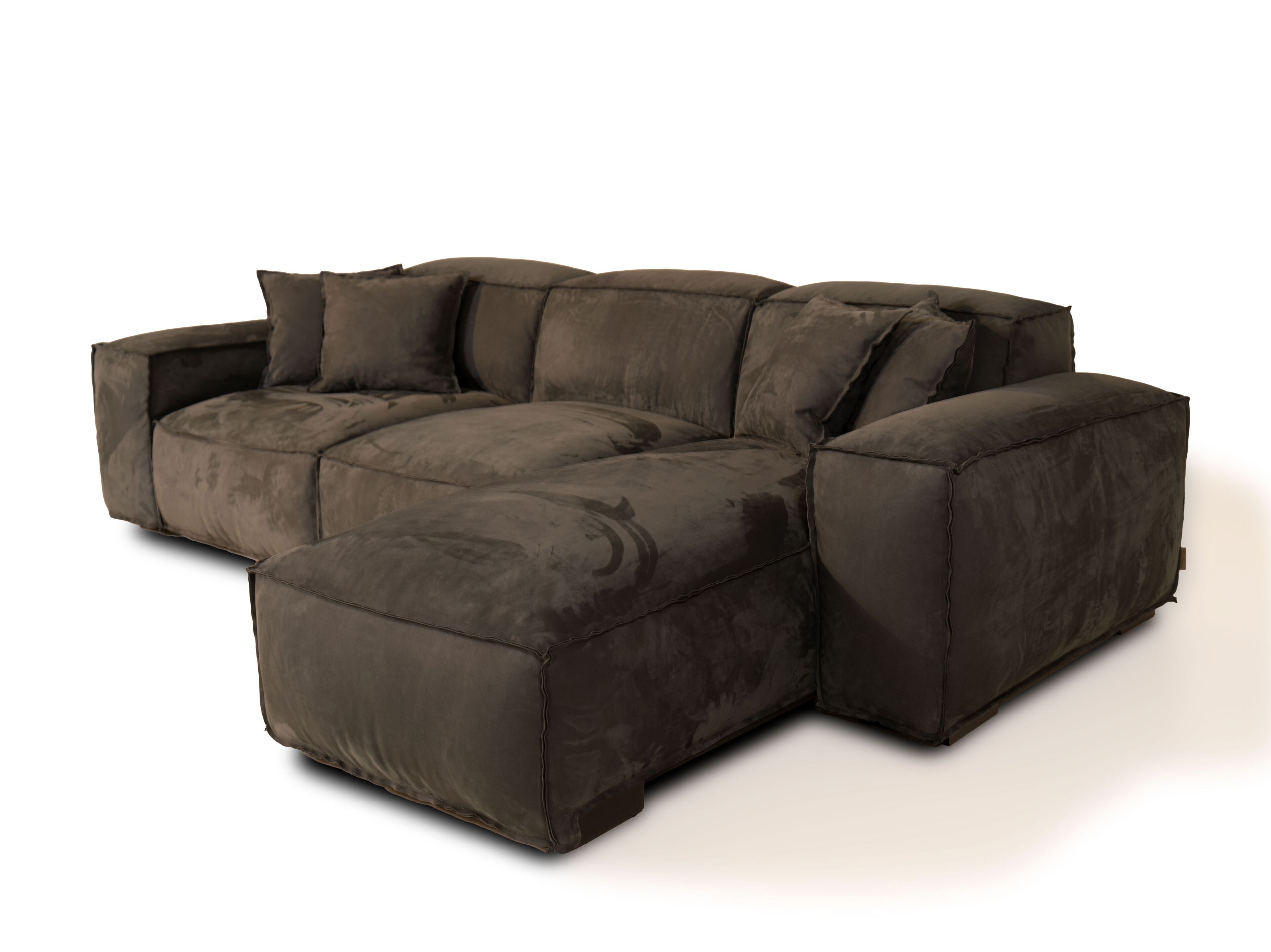 Диван из нубука с полуостровом Mantellassi 1926 Placido ARCH-00011028