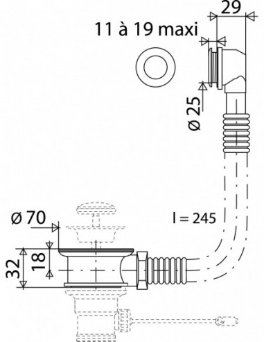 591000 000 00  Полный перелив для умывальника, крышка Д. 25 мм, хромированная латунь Valentin Хром  - Вид №2