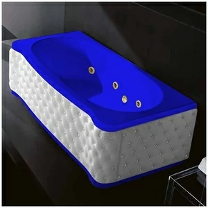 Ванна Gruppo treesse New Classic Young STX-V674B-SX-KBS-SIZ синяя с золотой фурнитурой гидромассажем и дезинфекцией прямоугольная левая белая кожа кристаллы сваровския