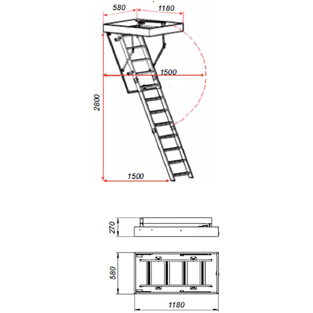 Лестница чердачная складная с секциями ЧЛ-14 60x120x280 см ЛЕСЕНКА STLM-2033736 - Вид №3