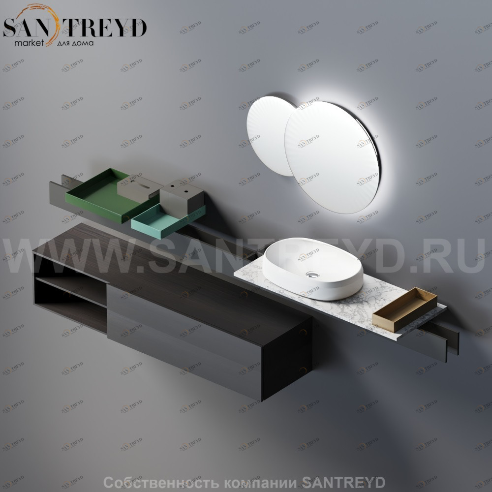 Rigo - композиция мебели для ванной комнаты с сильным архитектурным вдохновением. Сочетание мрамора, дерева и алюминия создают сложный эстетический и текстурированный вид Agape