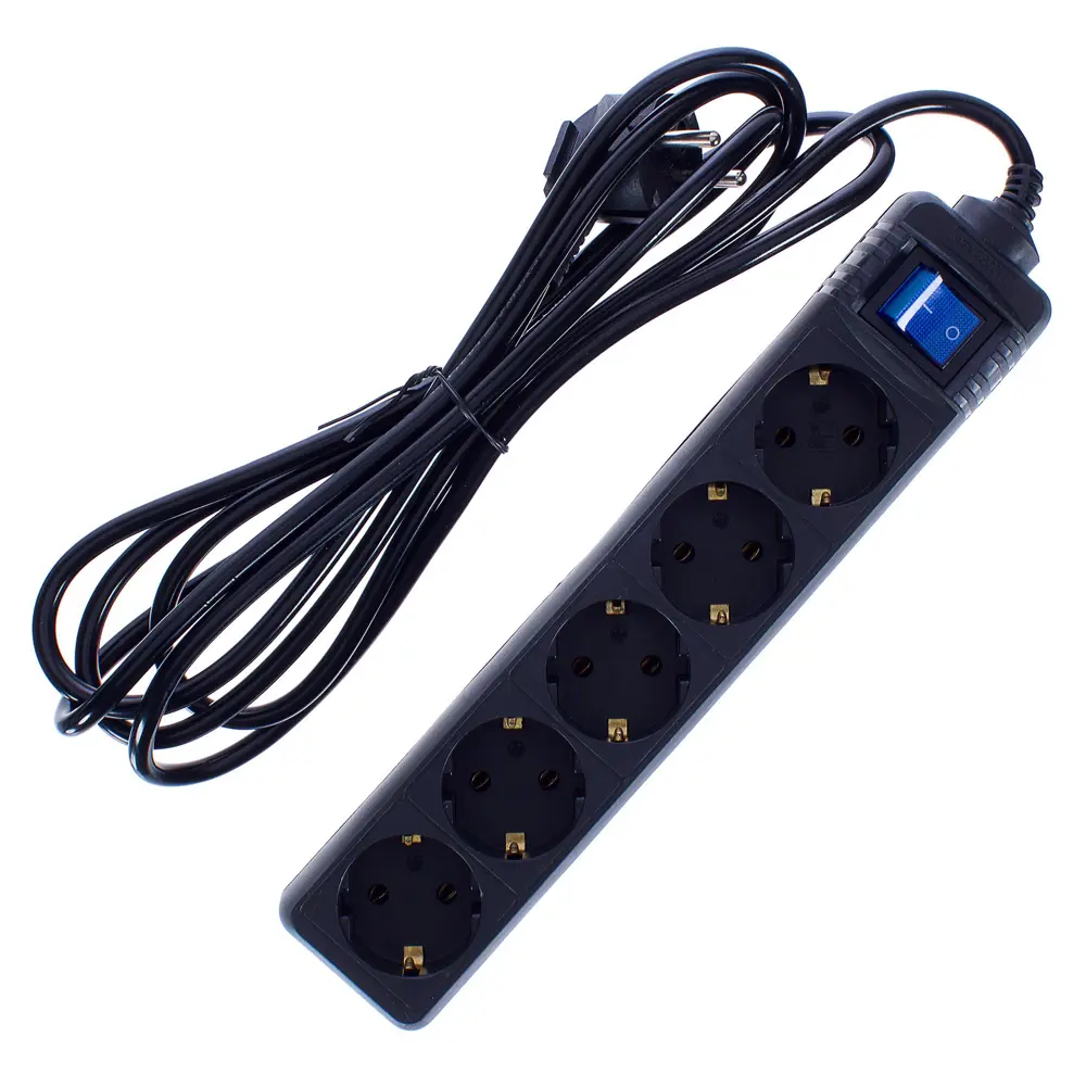 Удлинитель с заземлением, 5 розеток, 3 м, 3500 Вт, выключатель, цвет чёрный SKYBEAM STLM-2058575 - Вид №1