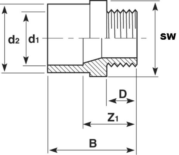SANIT 35061000000 Переход гнездо ниппель, АБС, с конической наружной резьбой BSP  - Вид №1