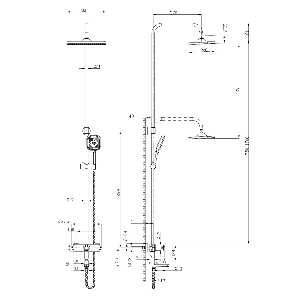 LM3962C Смеситель Prizma для ванны и душа с регулируемой высотой штанги LEMARK Prizma  - Вид №1