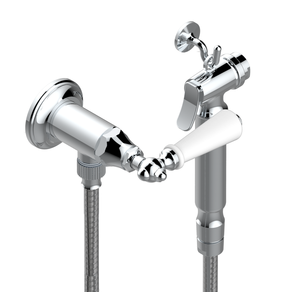 G75-5840/8 Душ гигиенический: вентиль, 1.25 м шланг, крючок, вывод для душа и лейка с клапаном (возможны только следующие покрытия A02, B01,C01, D03, E02, F01, G01,G02) Thg-paris Charleston с рукоятками Хром G75 5840/8 A02 CAT.A