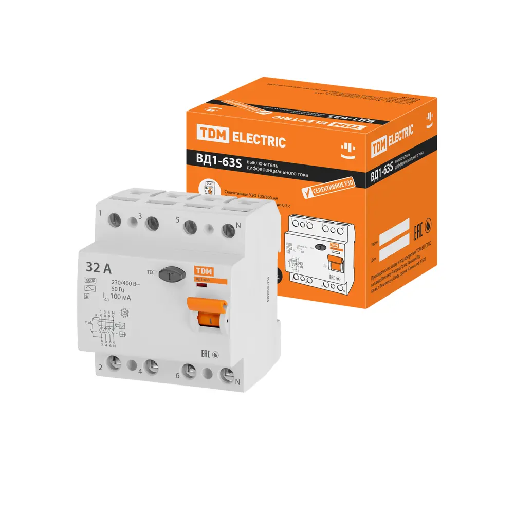 УЗО TDM Electric ВД1-63S 4Р 32 А 100 мА 6 кА AC STLM-2128777 - Вид №6