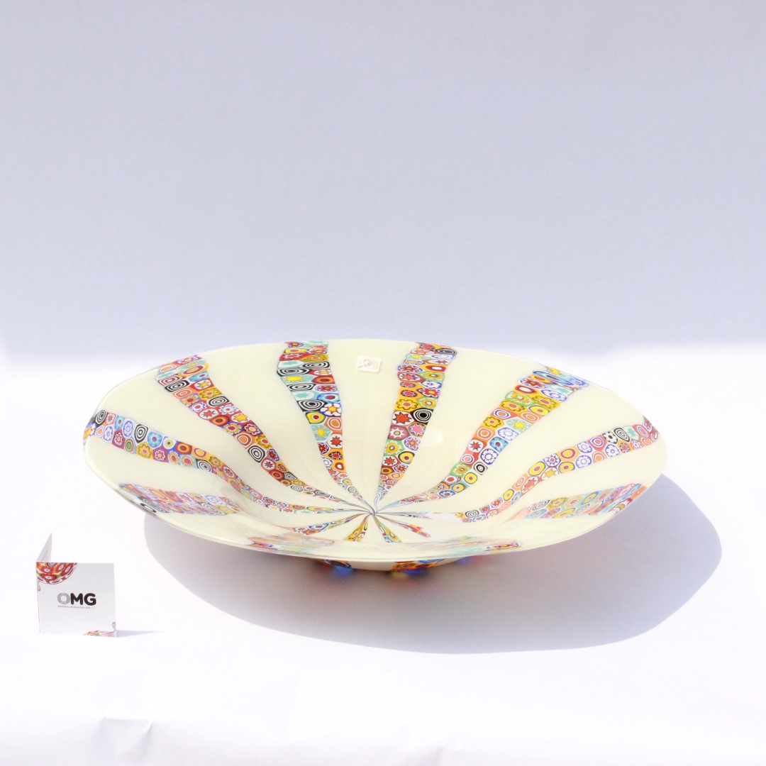 1790 ORIGINALMURANOGLASS Белое круглое блюдо Миллефиори - муранское стекло 40 см  - Вид №1