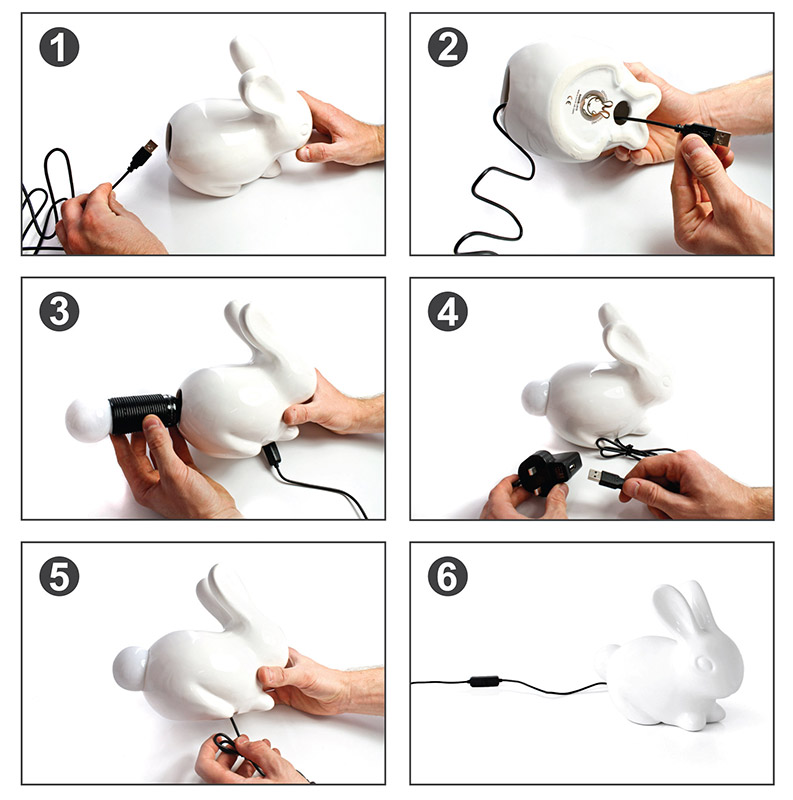 Лампа настольная белая 17х20 см Bunny SK BUNNYLAMP1 SUCK UK ЖИВОТНЫЕ, ЗАЯЦ 00-3880785 Белый  - Вид №5