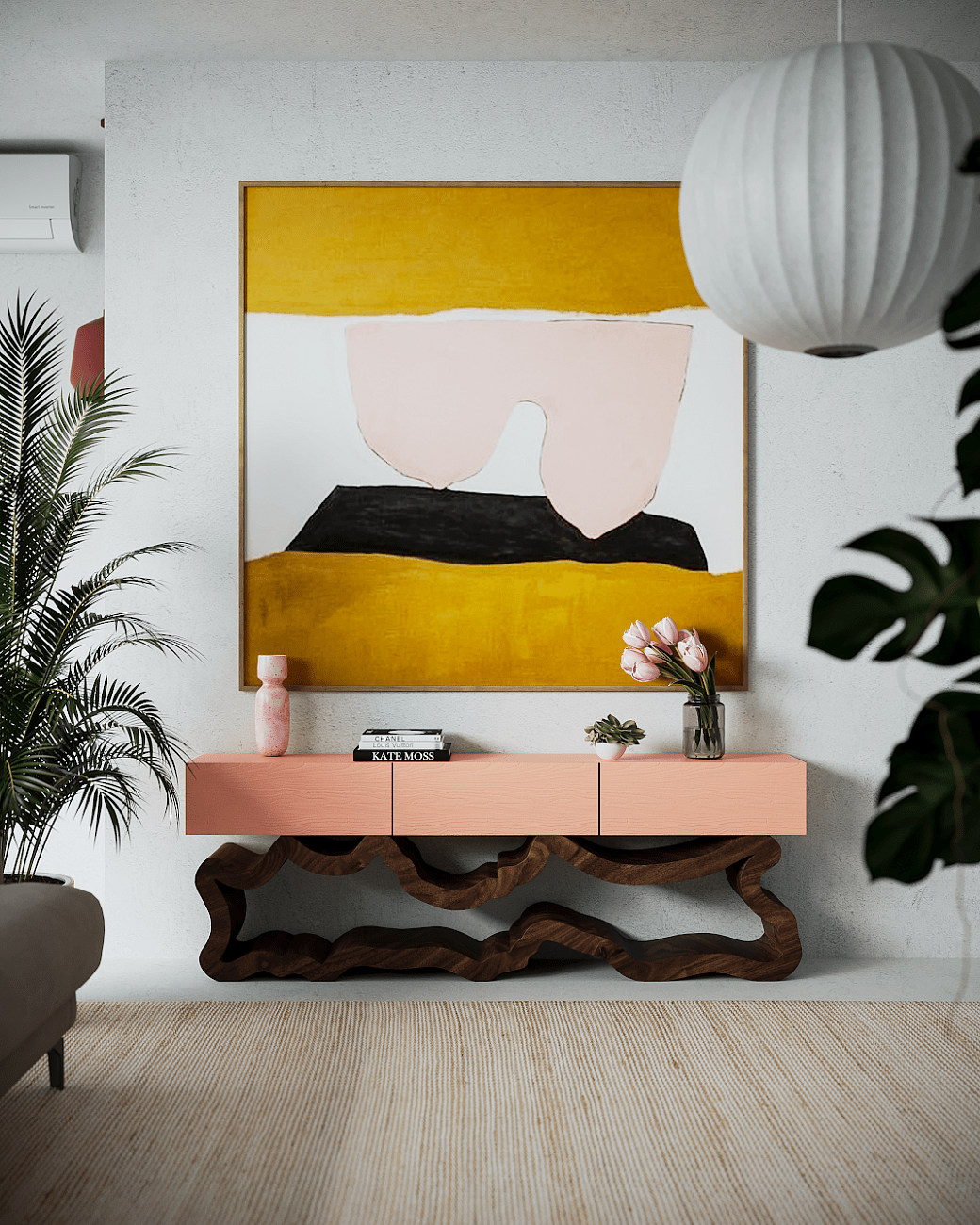 Тумба под телевизор дизайнерская орех, изножье зеленое с текстурой "Эклер" от Odingeniy ODINGENIY  178415 Зеленый;коричневый  - Вид №7